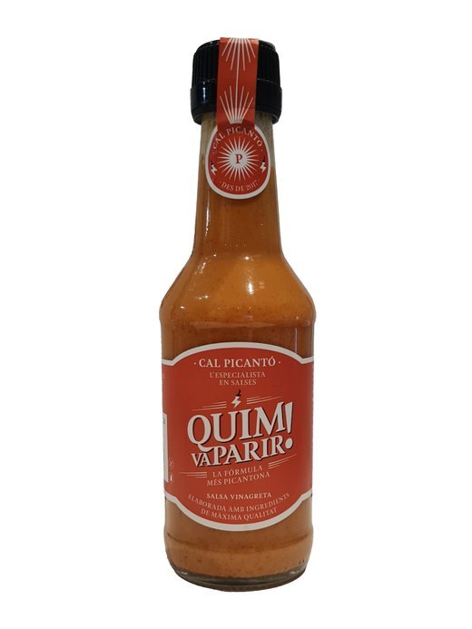 Botella de la salsa vinagreta picante Quim va parir! de Cal Picantó